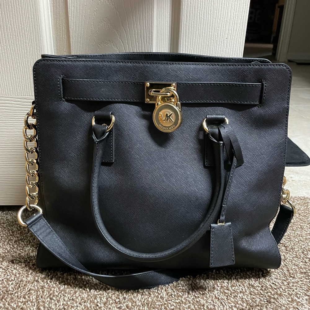 Michael Kors Black and Gold Shoulder Bag with Chain Strap